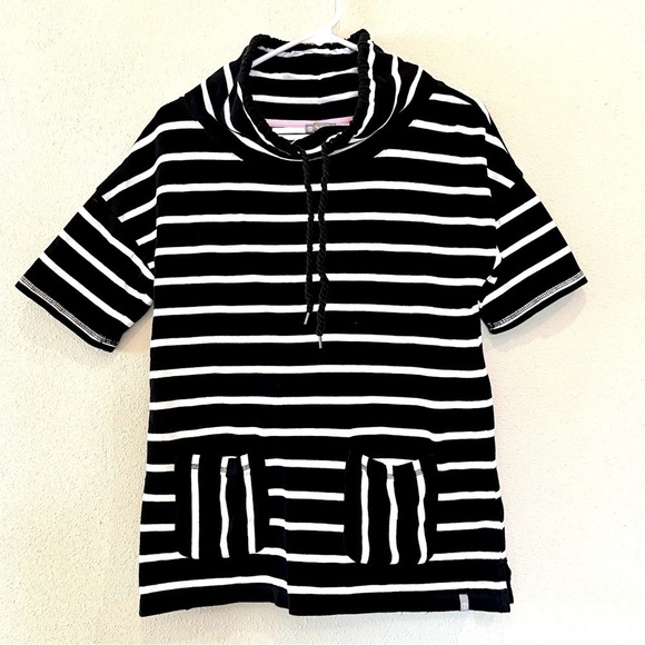 T by Talbots Women Black white stripes Pullover Sweater short sleeves size XS - Picture 1 of 10